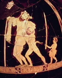 Vaso a figure rosse attico raffigurante una scena dionisiaca